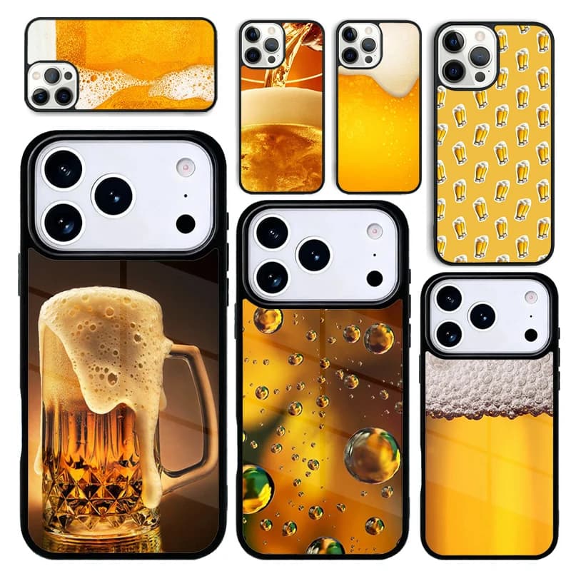 Cover per iPhone 17 Air 16 Pro Max 15 Plus 11 13 Mini 14 12 con Design Birra e Bolle