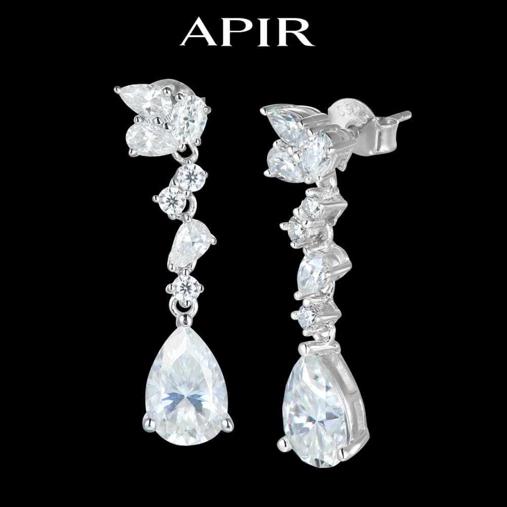 APIR Women's 925 Sterling Silver Moissanite Long Pendant Earrings Party Banquet Special Occasion Festive Gift Luxury Jewelry