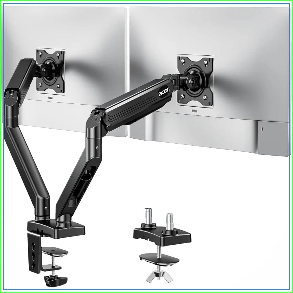 Dual Monitor Arm, Gas Spring Monitor Stand with VESA Mounts for 17-32" Screens, C-Clamp and Grommet Base, Supports 4.4-19.8 lbs