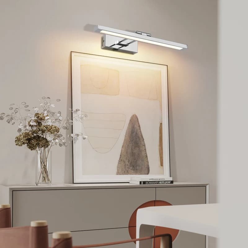 Lampada per quadri a batteria, lampada wireless da 16 pollici per quadri con telecomando, lampada artistica ricaricabile interamente in metallo, applique da parete per illuminazione di ritratti, cornici, gallerie (cromata)