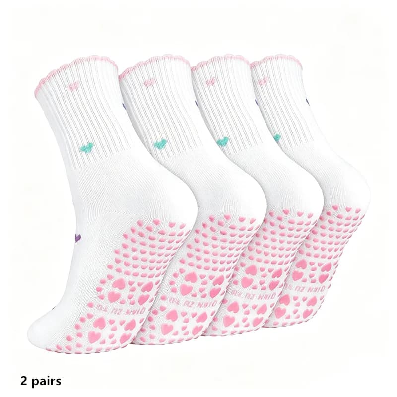 Daily leisure multifunctional white 2 pairs cartoon printed sports mid tube yoga socks