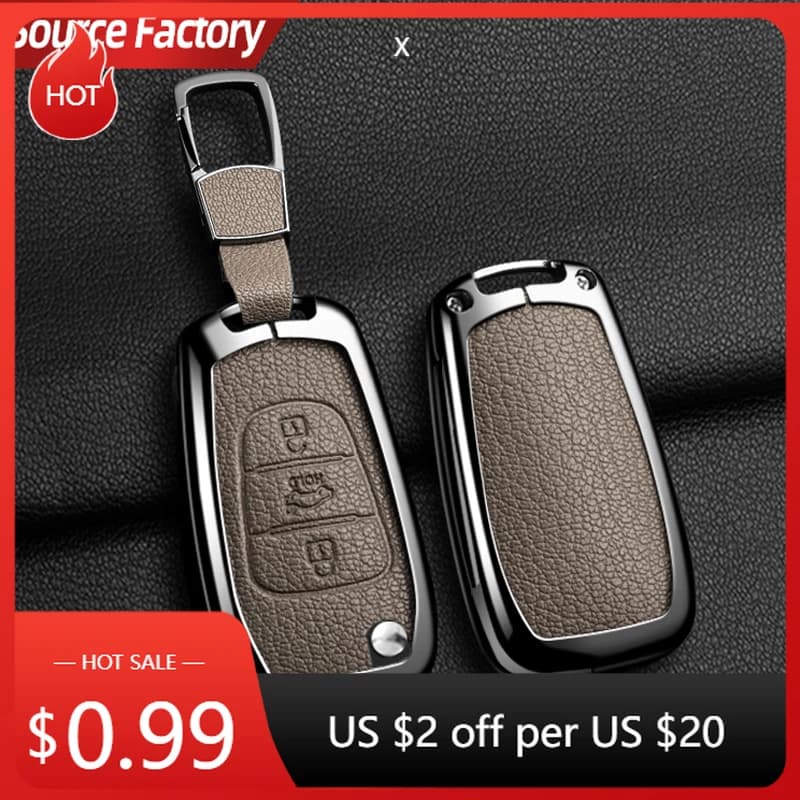 Adesivi per auto Portachiavi in pelle di capra in lega di zinco per Hyundai i20 i30 ix20 ix25 35 2/3 pulsanti Elantra Azera Veracruz Velos