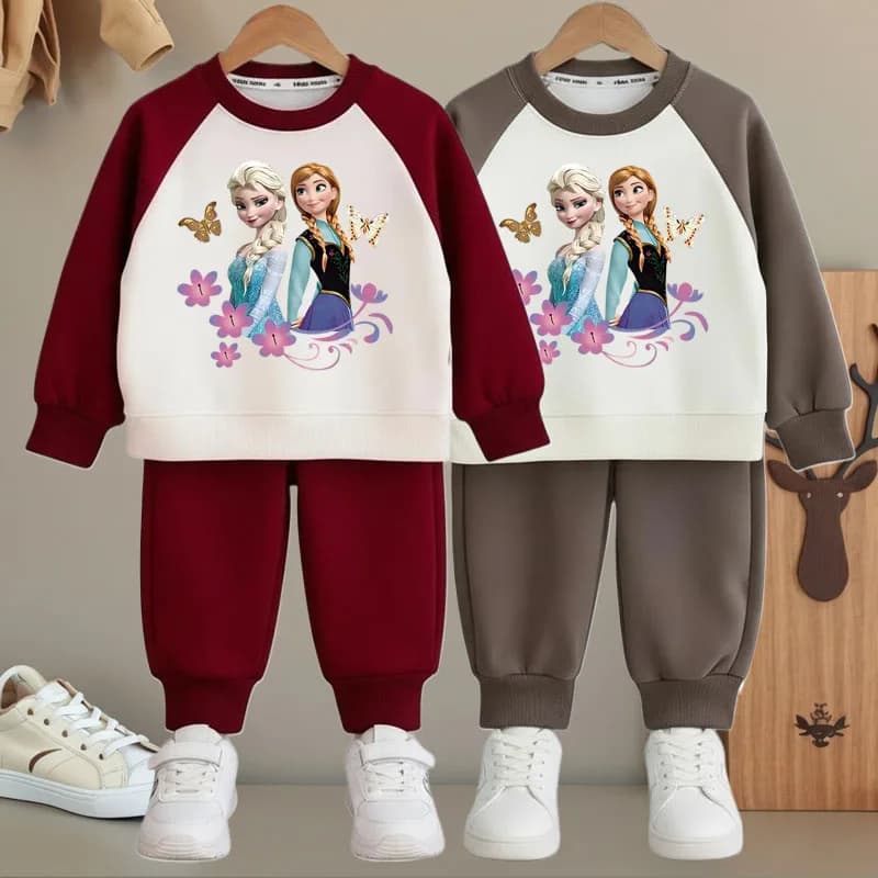 DISNEY Minnie Stampato Ragazze Casual Felpe Set Bambini O Collo Felpe con cappuccio e pantaloni lunghi 2 pezzi Set Tuta per bambini Nuovo