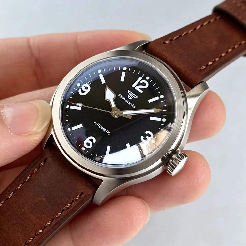 Orologio da Uomo Meccanico Vintage Tandorio 38mm, Nero Crema, Movimento Giapponese NH35 PT5000, Impermeabile 200M, Luminoso, Vetro Zaffiro