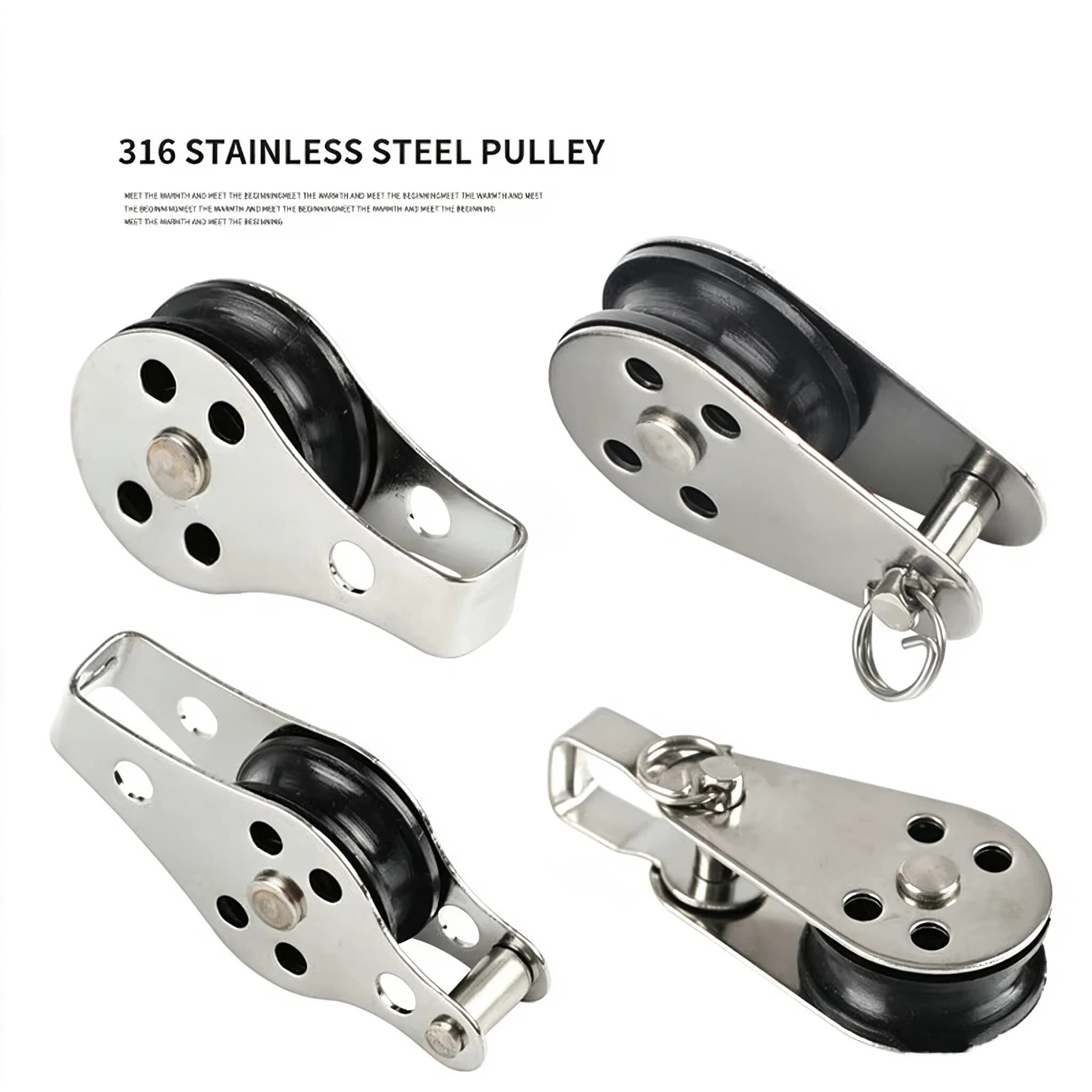 4 Pieces Marine 316 Stainless Steel High Load Sailboat Plain Bearing Sheave Block Nylon Single Pulley Swivel Shackle Rope Runner