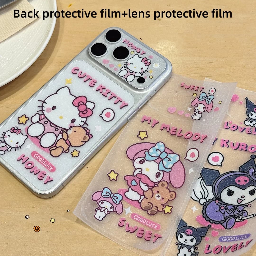 Pellicola Protettiva Glitterata Full Screen Sanrio Pudding Dog Cinnamoroll My Melody Kuromi per iPhone 17 ProMax 17Air 17 e Protezione Lenti