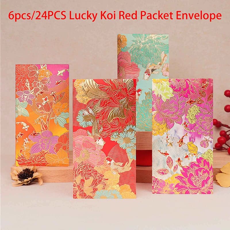 6pcs New Red Envelope Universal Creative Koi High-end Envelope Wallet Spring Festival Wedding Lucky Blessing Red Envelope