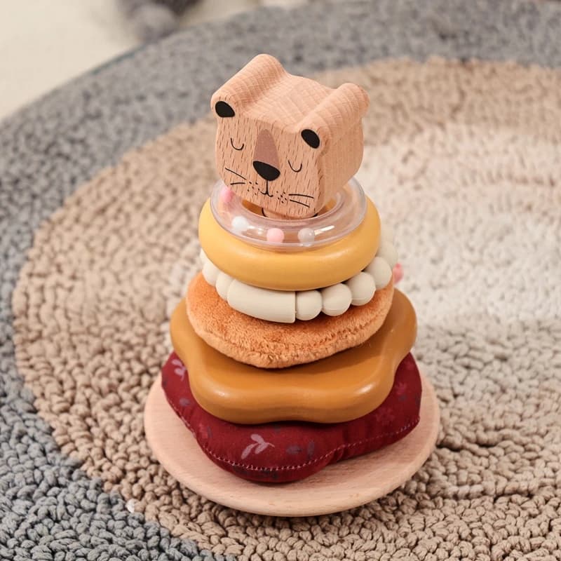 0-12 Mesi di Cotone Sonaglio Giocattoli Per I Bambini Giocattolo Sensoriale Palo Del Bambino Giocattolo Impilabile In Legno Del Fumetto Leone Montessori Gioco di Costruzione regalo
