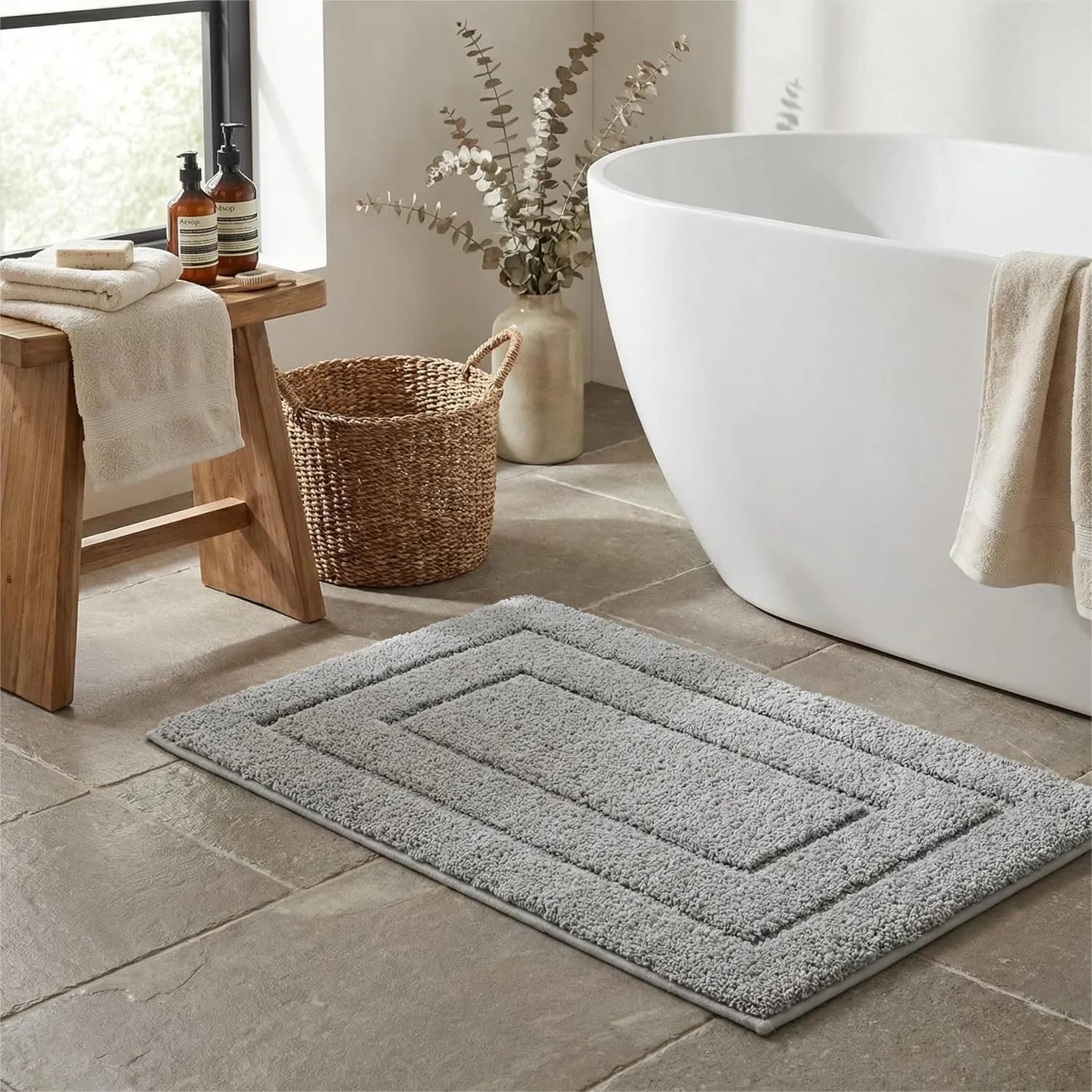 Tappetini da Bagno Grigi Antiscivolo, Super Morbidi in Microfibra, Assorbenti, Lavabili in Lavatrice per Pavimento Vasca Doccia 16x24
