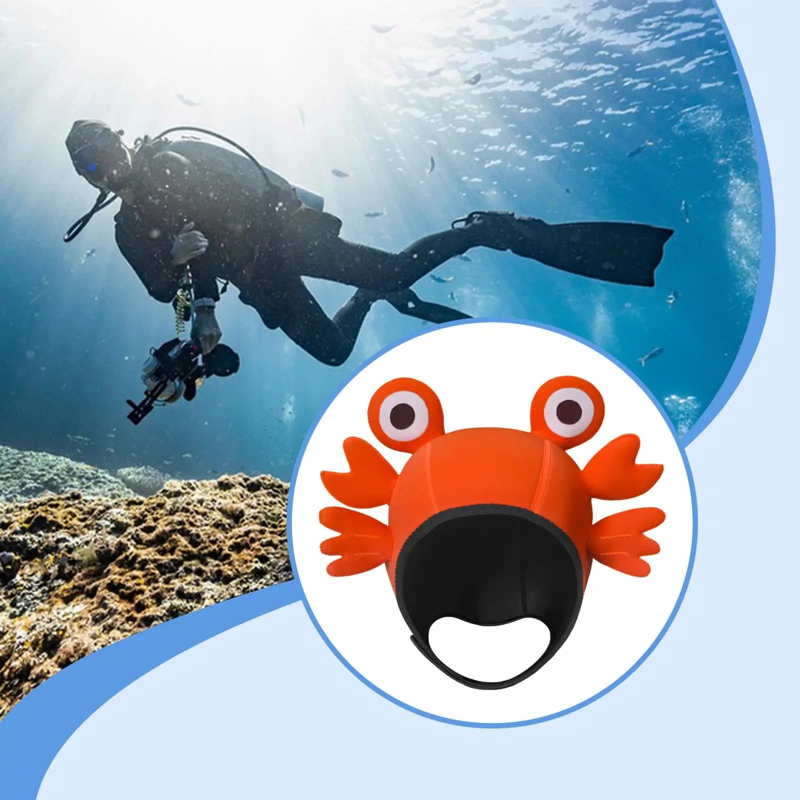 Neoprene Elastico diving cap with Nice Crab Design, Swimming Copricapo, Diving, Kayaking and Water Sports