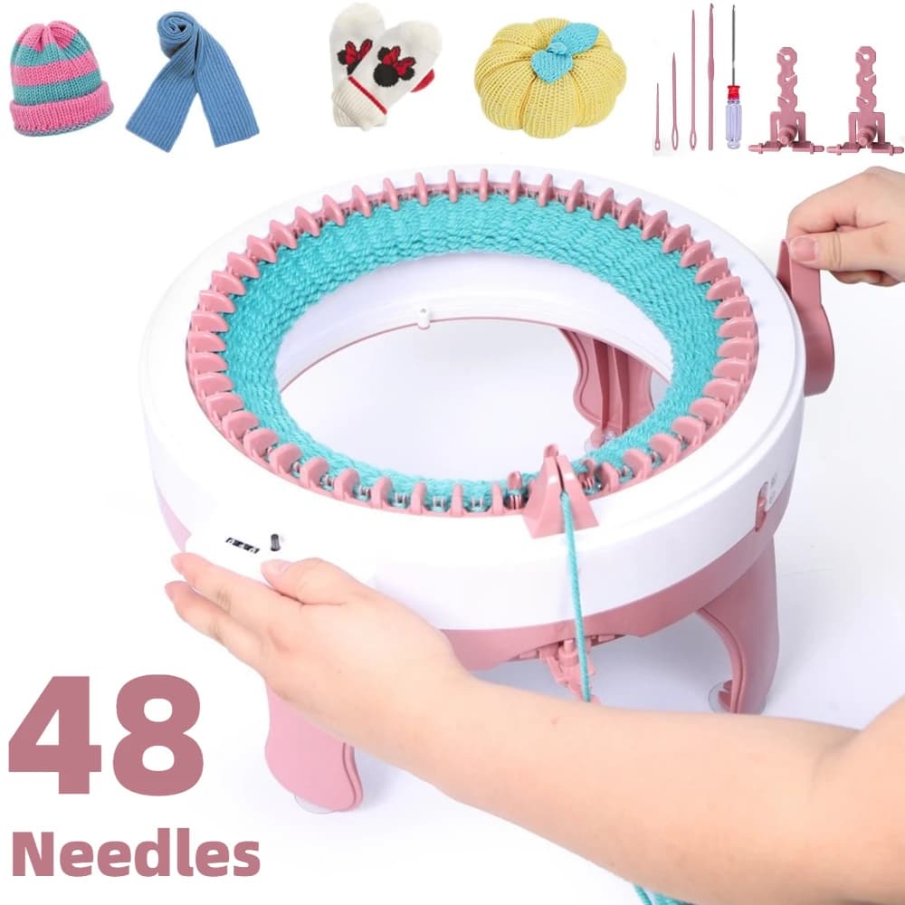 Knitting Machine 48 Needles Smart Circular Loom Tool for Adults DIY Board Rotating Machine for Hat Scarves Socks