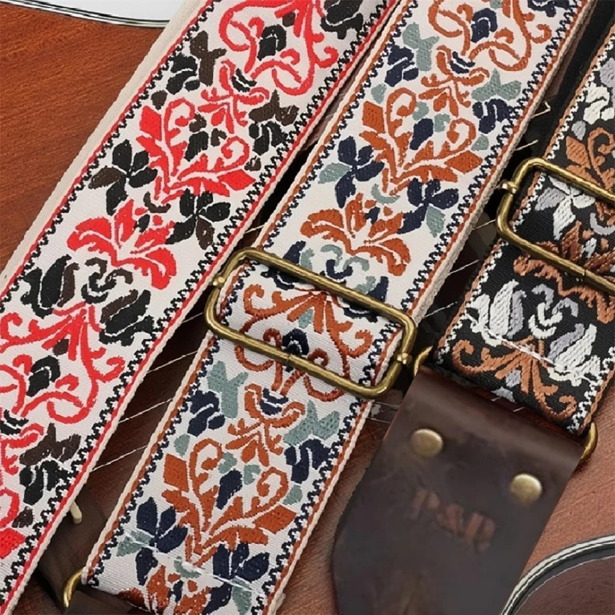 Miwayer Embroidered Guitar Neck Soft Vintage Flowers Adjustable creative watches straps Cotton and leather head