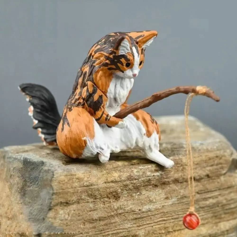 Ornaments for Aquarium and Vases: Miniature statuettes of Cats, Shrimps and Fishermen for Micro-scapes and Bonsai