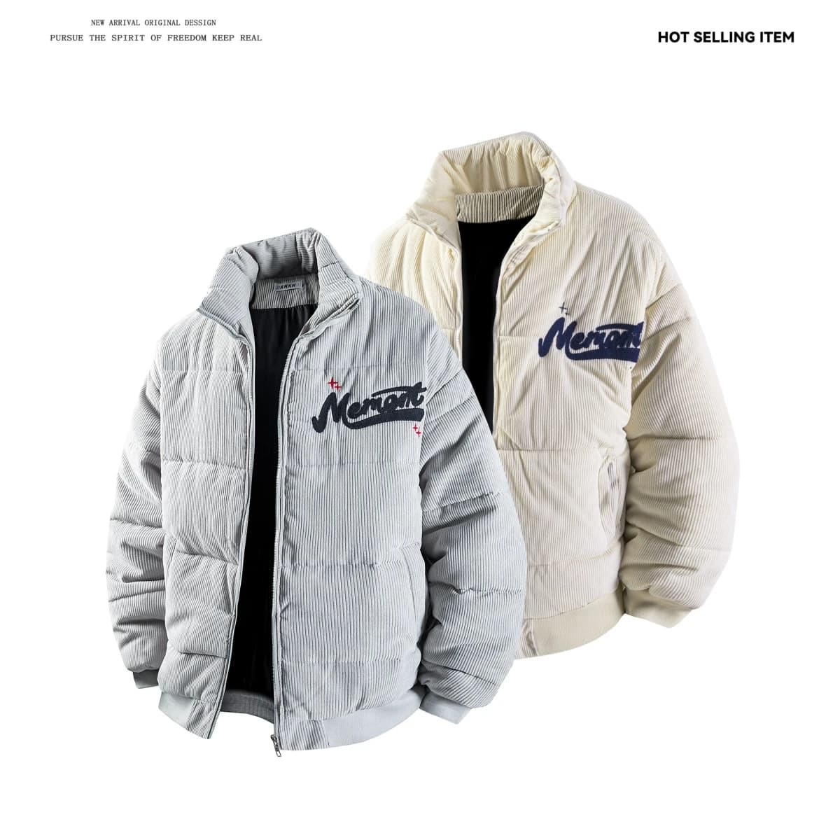 Warm Cotton Jacket American Style Embroidered Corduroy Fleece Lined Thickened Loose Winter Outerwear for Men And Women