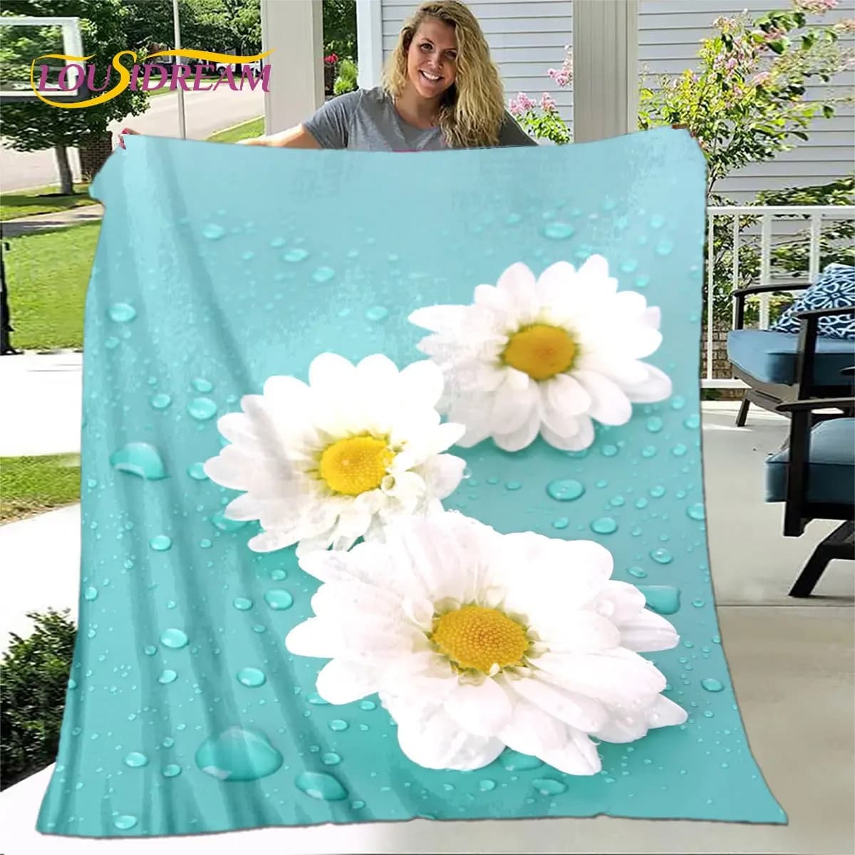 Coperta Nordica 3D con Motivo Margherita, Coperta in Flanella, Coperta Calda per Bambini, per Soggiorno, Camera da Letto, Divano, Picnic