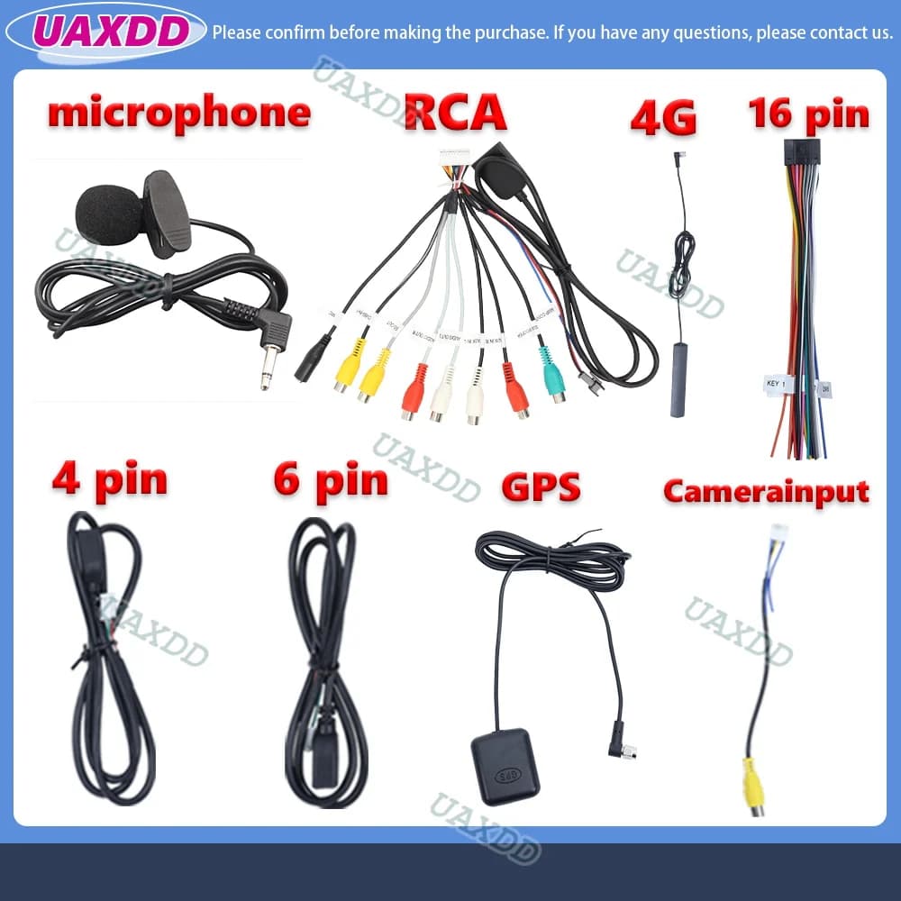 2 Din Autoradio Android cavo cablaggio video Fotocamera GPS 4P 6P RCA Wifi Porta USB Adattatore 16PIN microfono 4G pannello antenna Kit MP5