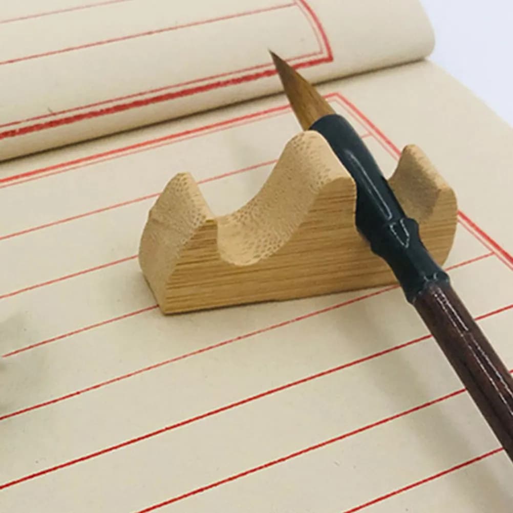 6Pcs Wooden Chinese Brush Holder Traditional Calligraphy Pen Rest for Desk Writing Brush Stand Painting Pen Organizer