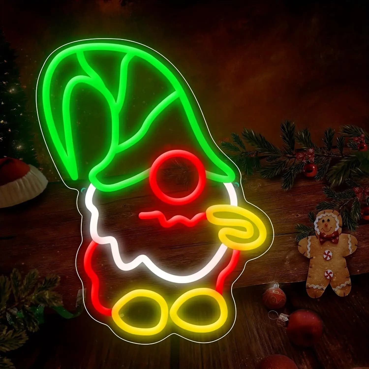 Insegna al Neon Elfo di Natale, Simpatico Babbo Natale, Luci al Neon a LED Dimmerabili Alimentate tramite USB per Camera da Letto, Soggiorno, Sala Giochi, Decorazioni per Feste