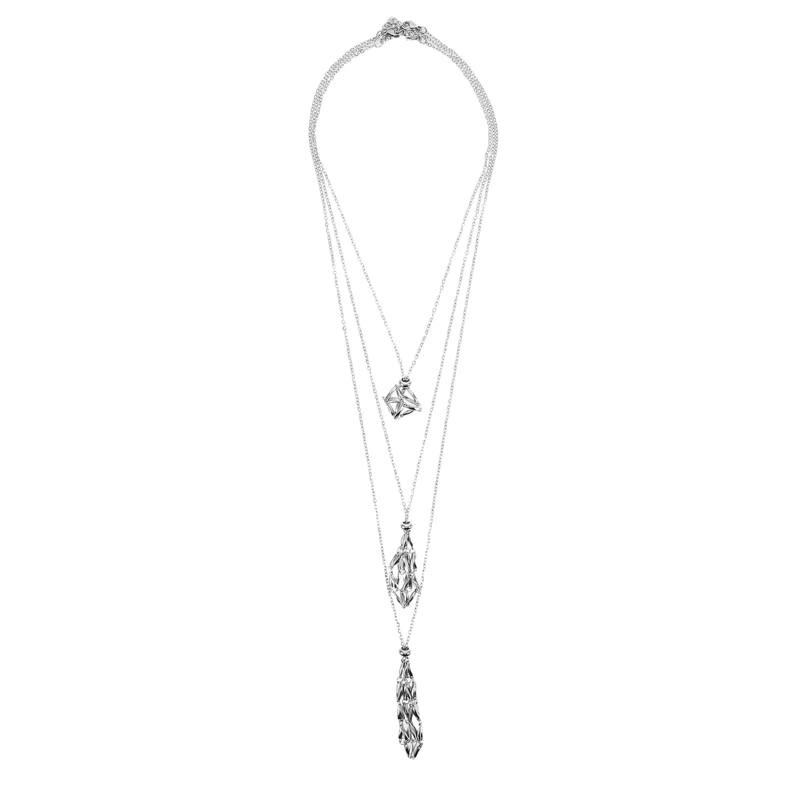 Set di 3 Collane con Gabbia in Cristallo, Ciondolo a Rete in Acciaio Inossidabile per Creazione di Gioielli Fai-da-Te, Catena Sottile Regolabile, Porta-Pietre