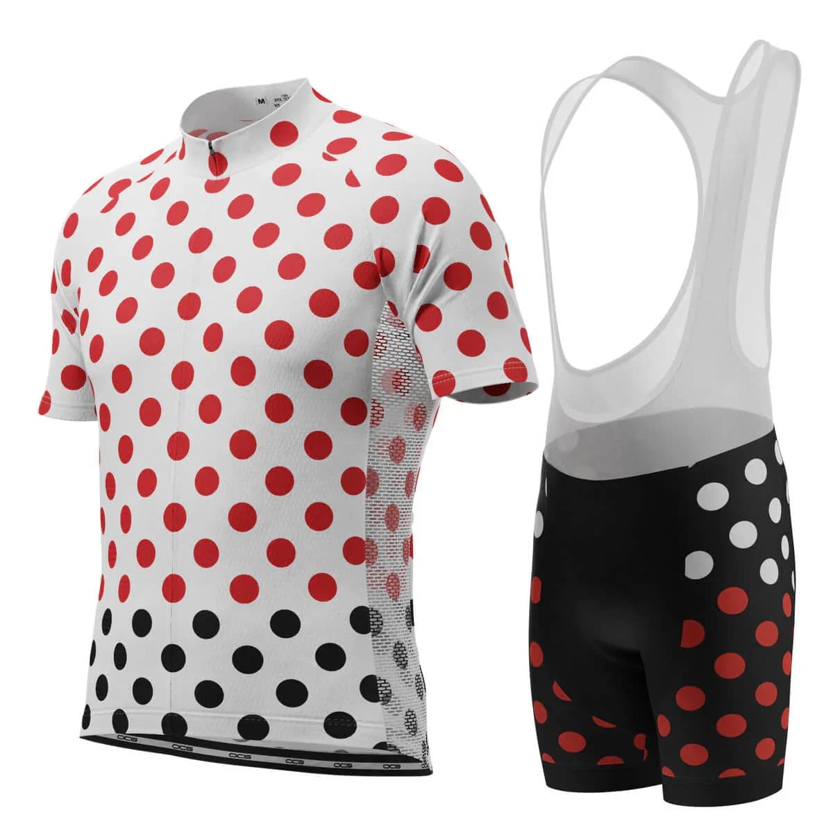 Red Polka Dots on White Team Cycling Jersey Set for Men, Road Bike Equipment, Cycling Shirt, Quick Dry Shorts, Bicycle Clothes