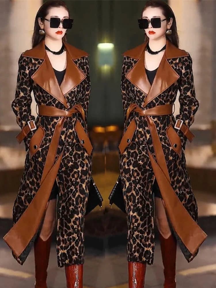 Cappotto giacca a vento da donna con cintura con stampa leopardata di lusso leggero e temperamento di fascia alta alla moda nel 2025 primavera autunno nuovo grande