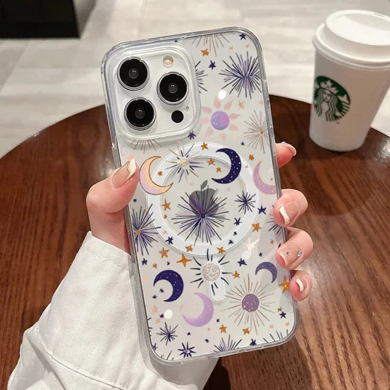 Sole Luna Stars for iPhone 17 Pro Max 16 15 14 11 12 13 Pro Plus, compatible with MagSafe, shockproof, transparent silicone
