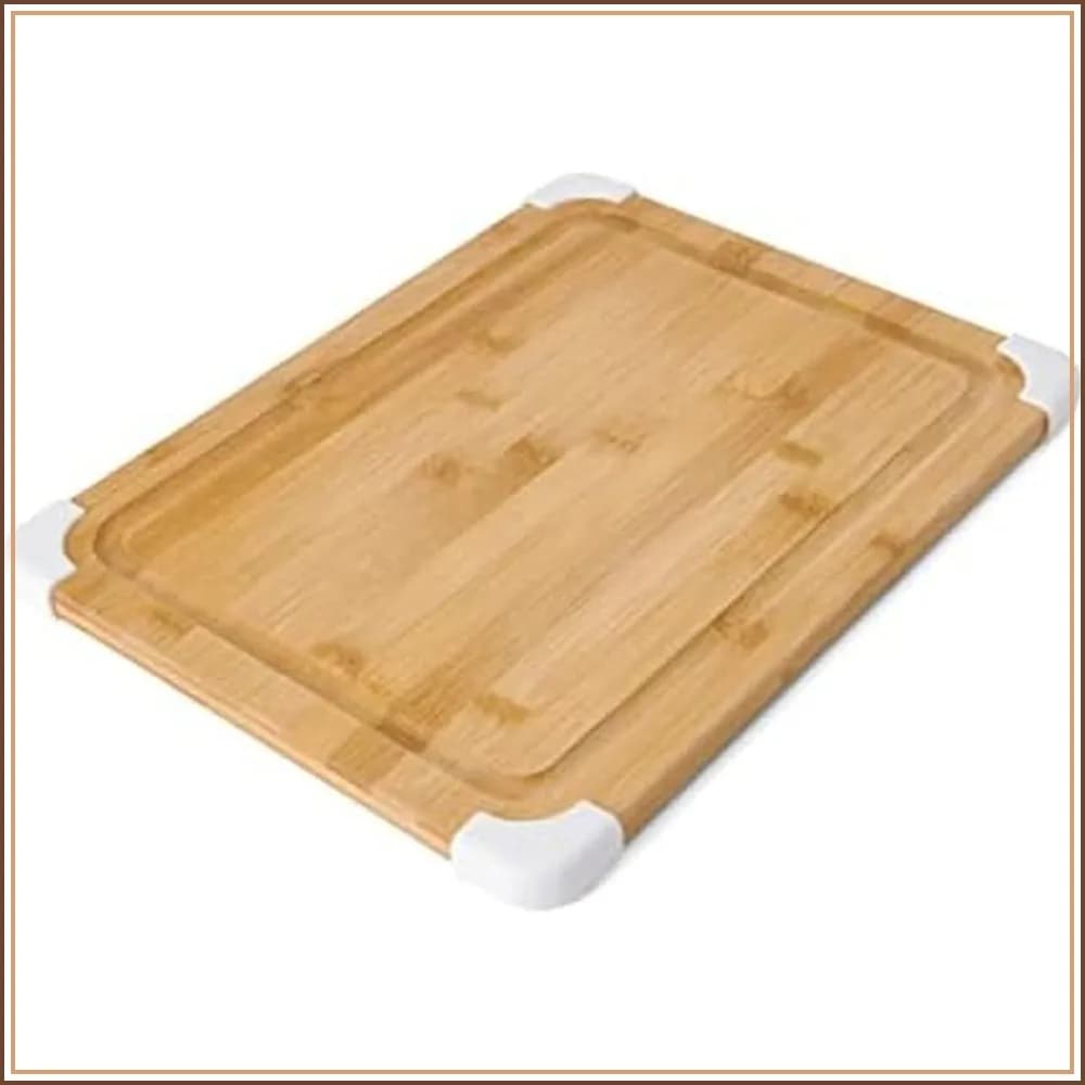 Nonslip Bamboo Cutting Board with Juice Groove, 11x14 Inch, White