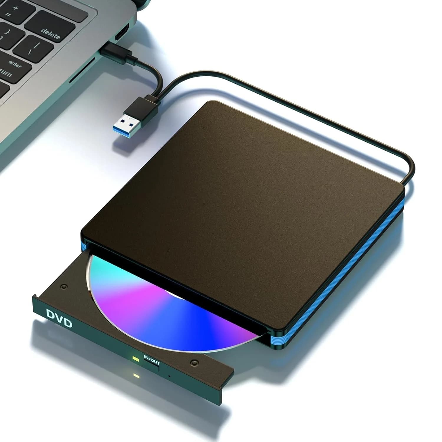 Unità CD/DVD esterna con design muto, masterizzatore CD DVD portatile USB 3.0/tipo C Unità ottiche per laptop Linux Windows Mac