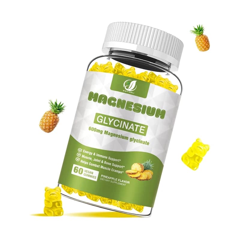 Gomme di Magnesio Glicinato 600mg, Integratore di Magnesio e Potassio per Adulti, Senza Zucchero, con Vitamine C, B6 e CoQ10
