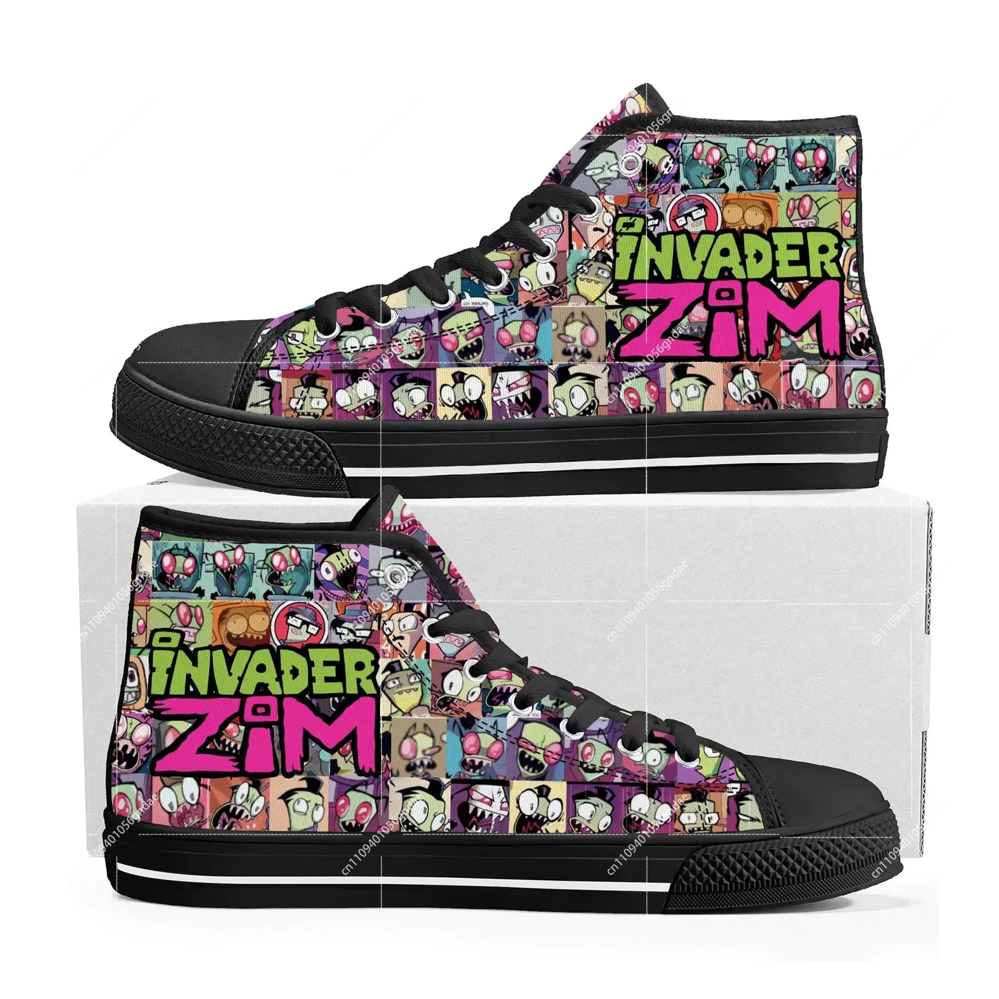 Hot Animation Invader High Top Sneakers Cartoon Zim Mens Womens Teenager High Quality Canvas Sneaker Custom Built Couple ShoesCu