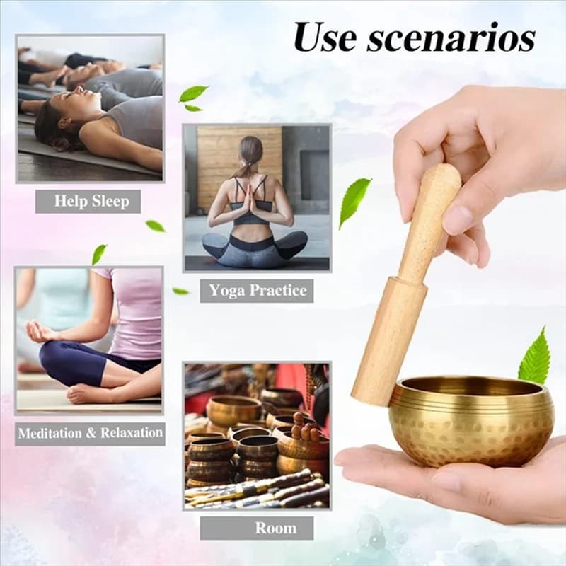 AB66-Tibetan Handmade Brass Singing Bowl, Yoga Meditation Bowl For Sound Healing Stress Relief, Yoga, Meditation