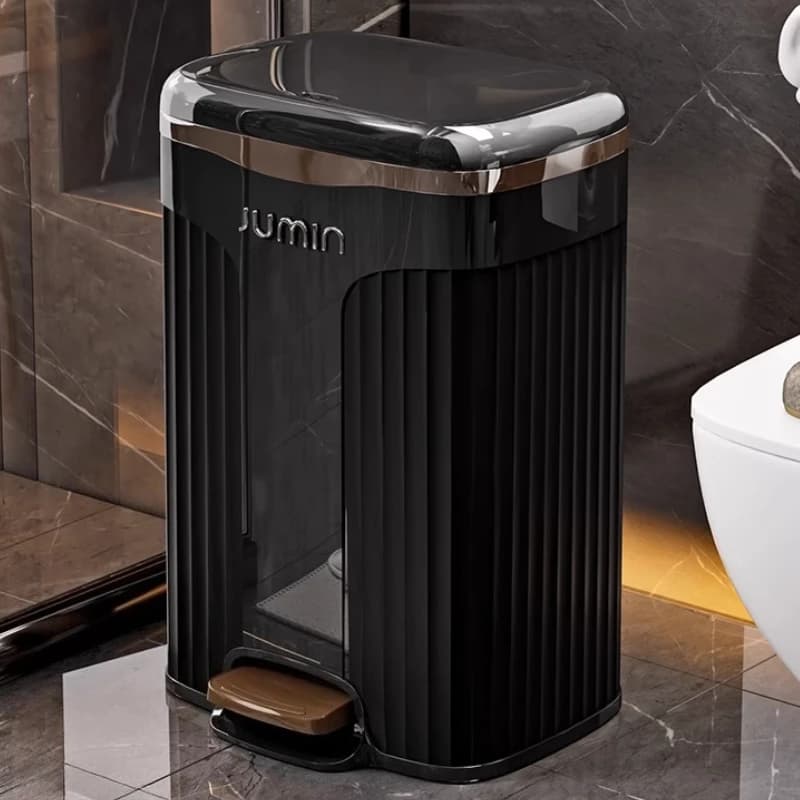 Bidone della spazzatura a pedale con coperchio Bidone della spazzatura di lusso in plastica Contenitori per lettieri incorporati minimalisti Accessori per la pulizia del bagno di casa