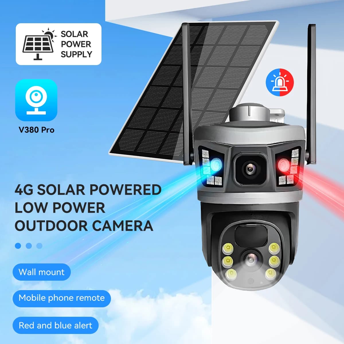 6MP V380Pro Dual Lens Solar Power 4G IP Dome Camera Full Color AI Humanoid Detection Home Security CCTV Baby Monitor
