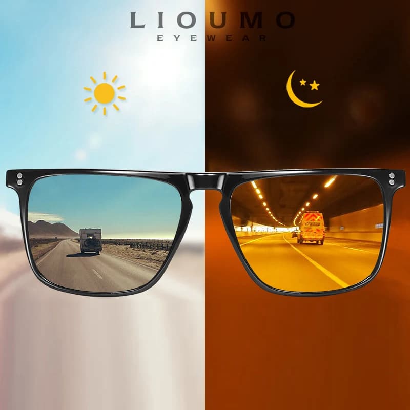 Occhiali da sole fotocromatici quadrati Brand Rivet da uomo e da donna, polarizzati, per la guida, visione diurna e notturna, antiabbagliamento.