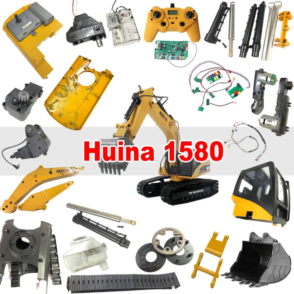 HUINA 1/14 1580 580 23CH Full metal Escavatore Cambio Dente Box Putter in metallo Pinza Attacco rapido Secchio Braccio Pista Telaio Parti