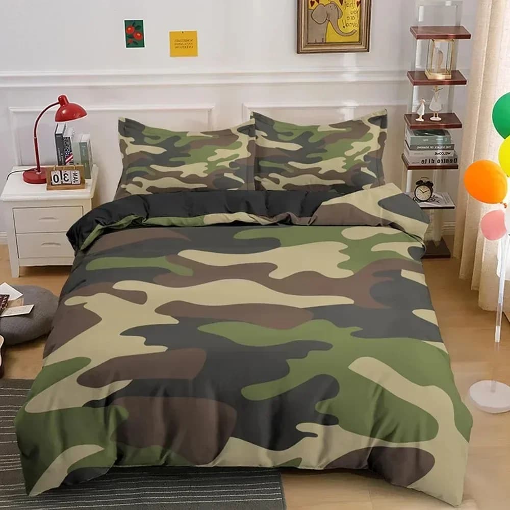 Set di Biancheria da Letto Mimetico per Ragazzi, Ragazze, Bambini e Adulti, Copripiumino, Lenzuolo, Set Letto Stampato, Federe, Misure Full, Queen, King per Camera da Letto