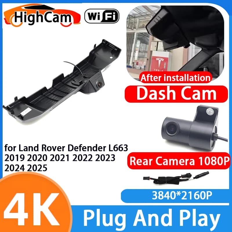 HighCam for Land Rover Defender L663 2019 2020 2021 2022 2023 2024 2025 4K Wifi DVR Video Recorder Dash Cam Front Rear Camera