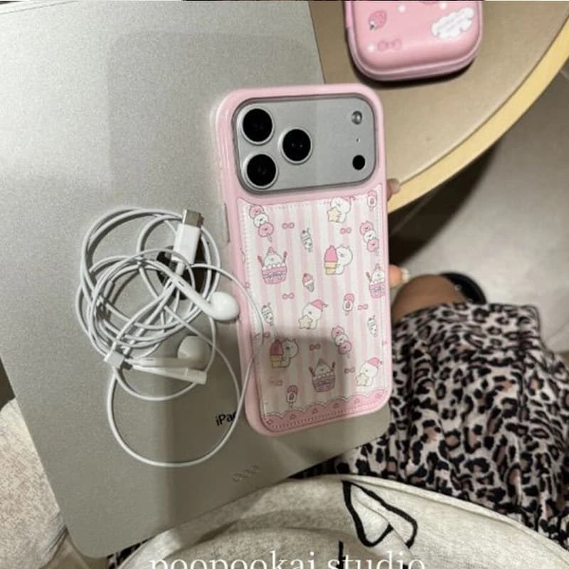 Custodia per telefono INS coreana con coniglio rosa a righe, creativa e simpatica, per iPhone 17 Air 16 15 14 13 12 11 Pro XR XS Max 78 Plus, Cover Y2K