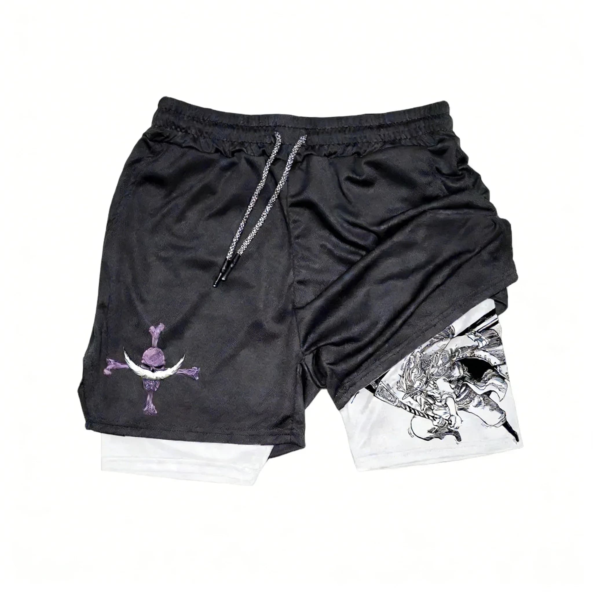 2-in-1 shorts with Anime ONE PIECE print, men's and women's summer shorts, new double layer breathable shorts for quick drying