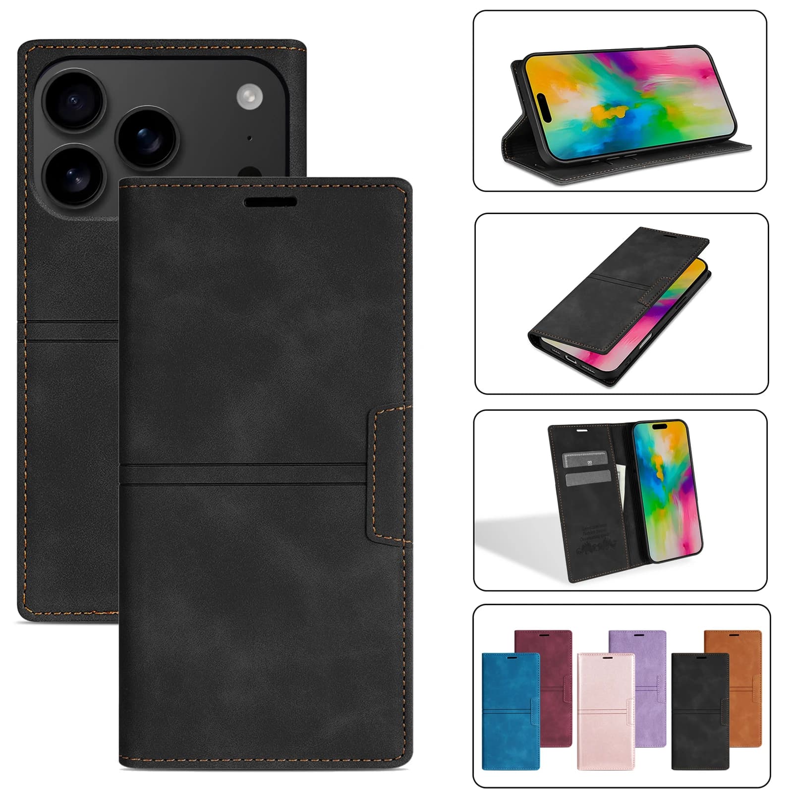 Luxury Flip Leather Case for for iPhone 17 Air 17E 16E 16 15 14 13 11 12 Pro XS Max XR 8 7 Plus SE Wallet Cards Phone Cover