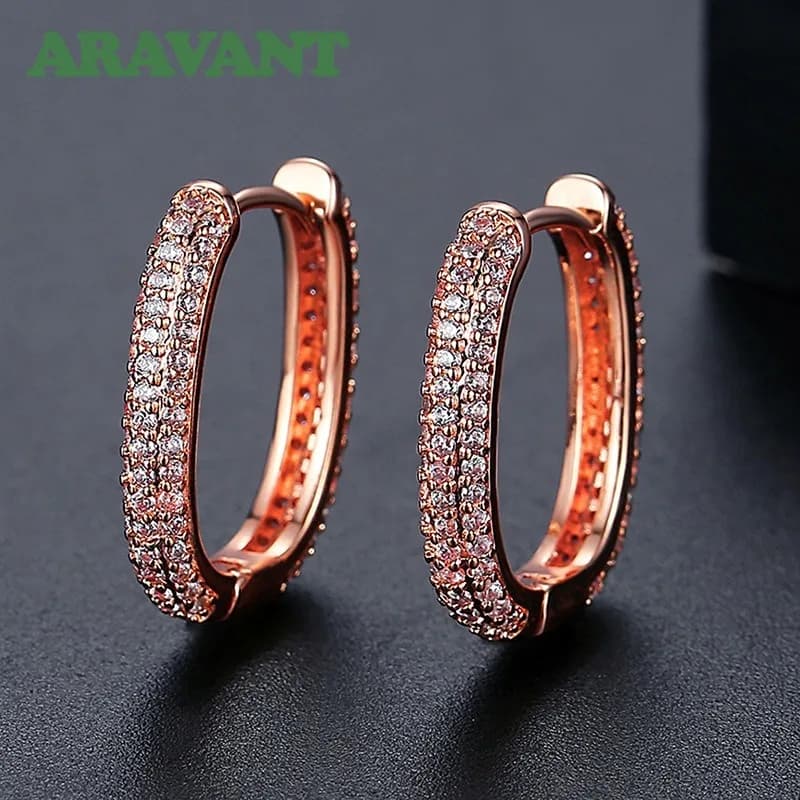 ARAVANT Orecchini a cerchio in argento 925 con zirconi a forma di U in oro rosa per le donne, gioielli europei per feste di matrimonio