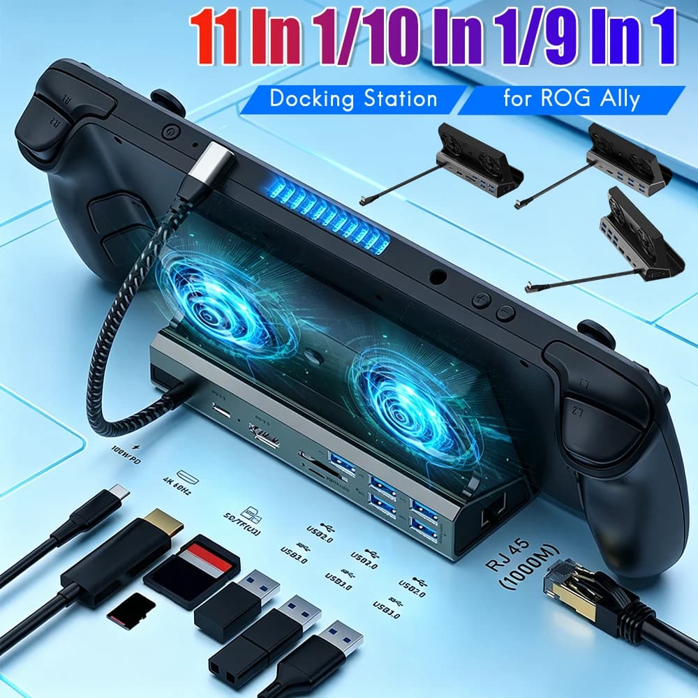 Base per TV con Hub HDMI 4K 60Hz, Docking Station USB-C, Ethernet Gigabit 1000Mbps, PD 100W per ROG Ally Game