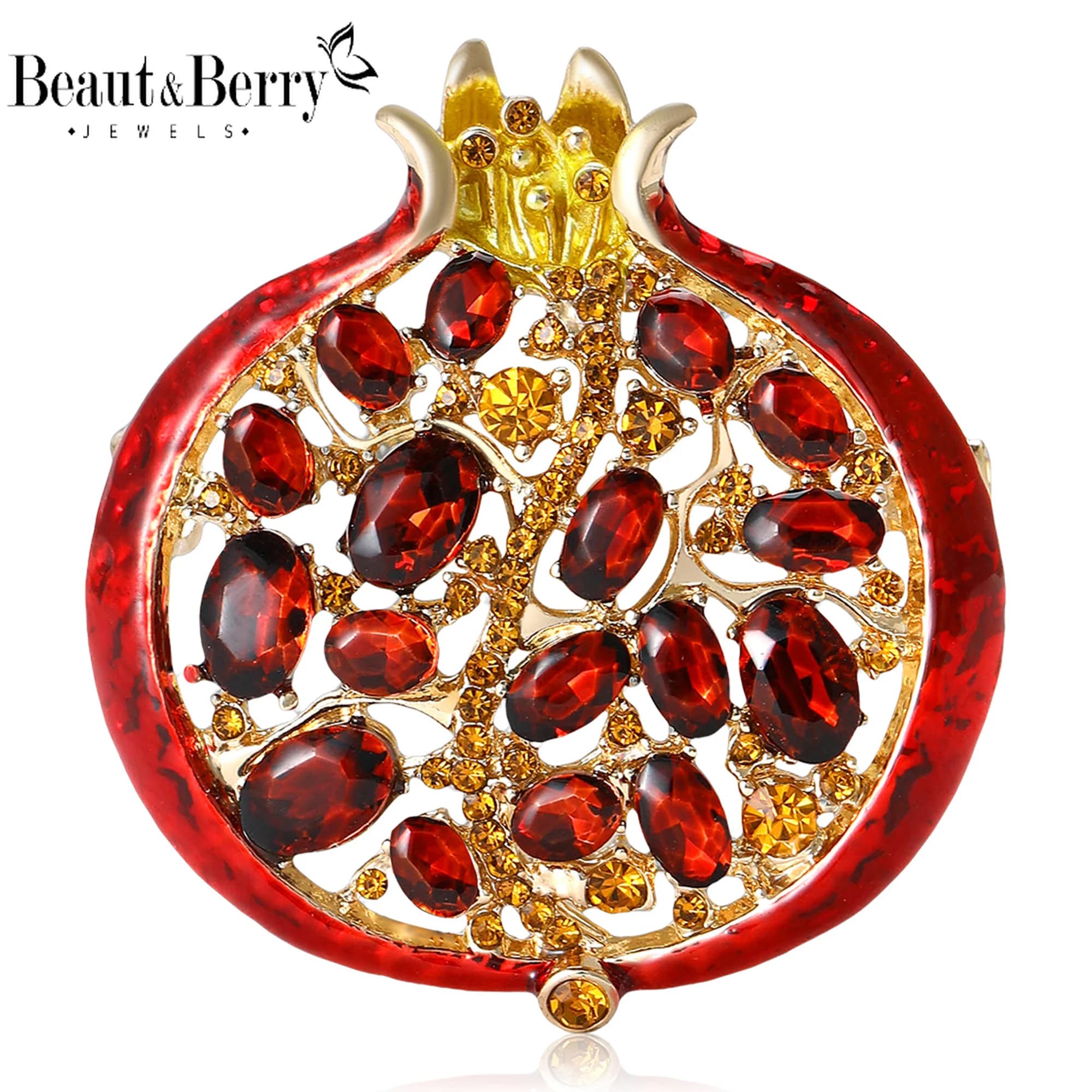 Beaut&Berry pomegranate pins with luxury rhinestones for women Spilles for enamelled fruit plants Accessories for casual parties New gifts Friends