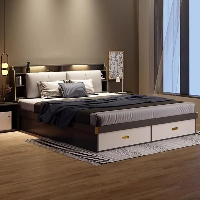 Letto matrimoniale moderno da 1,8 m con contenitore pneumatico e struttura in legno per camera da letto padronale, letto matrimoniale per piccole famiglie, semplice ed elegante