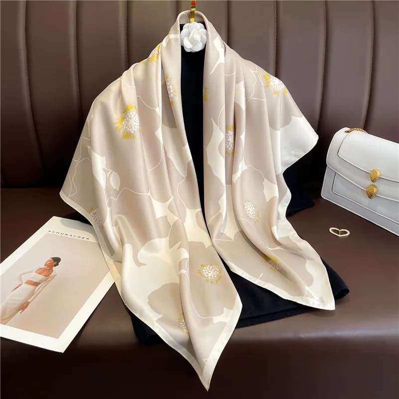 90*90cm sciarpa di seta donna popolare stampa Foulard raso testa quadrata Hijab scialle di marca di lusso Bandanna marmitta femminile Chiffen Wrap