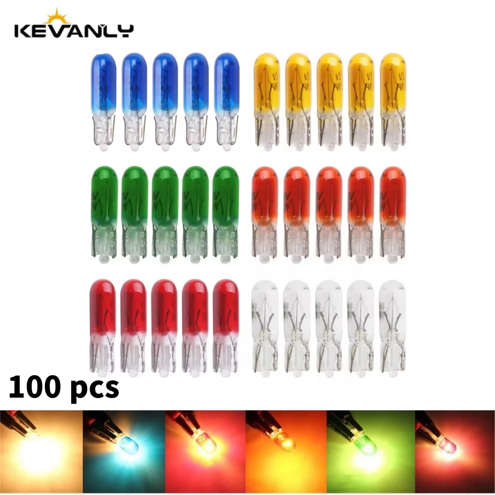 KEVANLY 100 pz auto T5 W3W 12v 1.2w lampada alogena bianco caldo/ambra strumento luce scrivania bordo lampadine auto interni warnning light