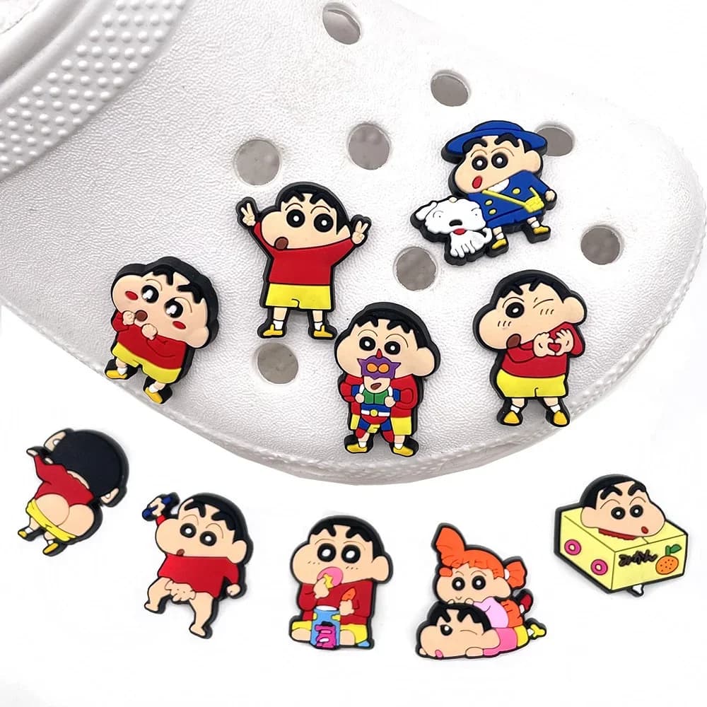 10 pcs Anime Crayon Shin-chan Fresh Shoes Pendents And Pendants Accessories Silicone Children's Accessories FAI DA TE Pattern Gift Shoes Polsino Foro Pantofola Decor