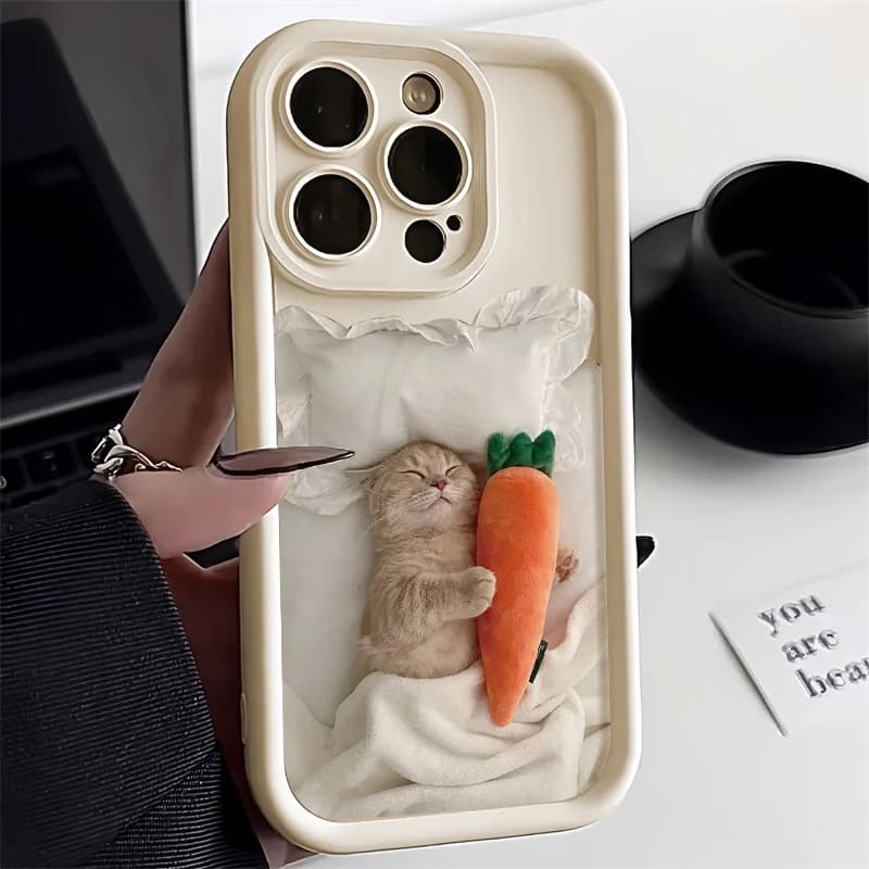 Sleeping with Carote Cat Case for IPhone 17 Air 16 15 14 13 12 11 Pro Max Case Anti-urtus 16 15 14 Plus Case Funda Bumber