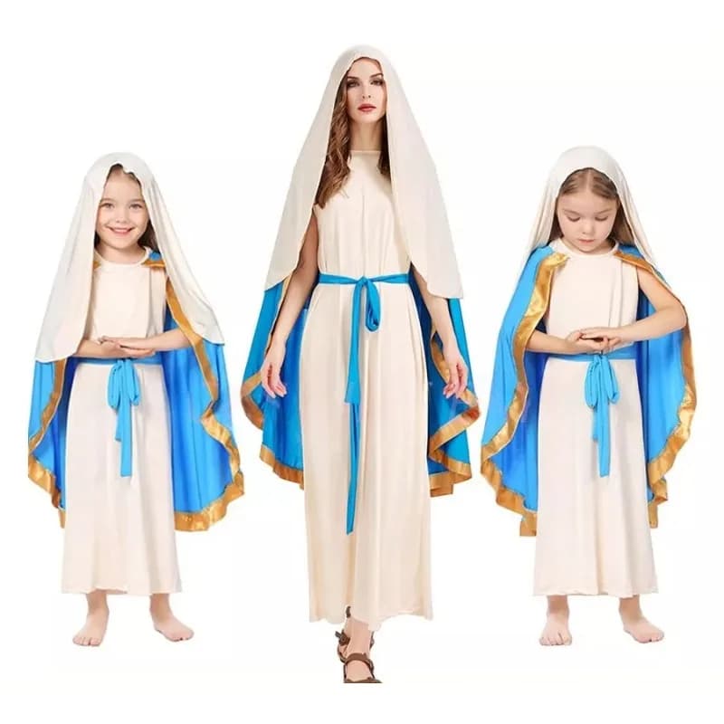 Virgin Mary's Cosplay Sleeveless Dress for Women and Girls, Hooded Mantle, Christian biblical nun costume, priest, Halloween dress