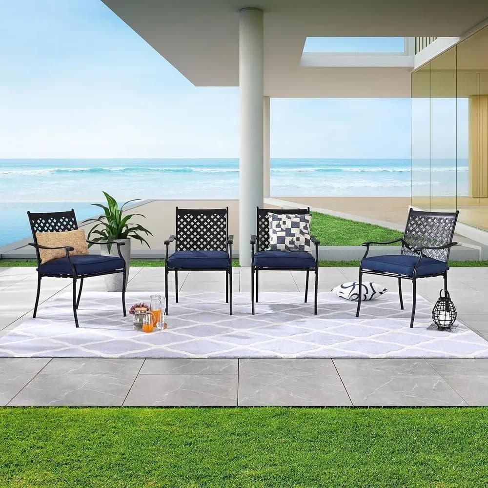 Stackable Outdoor Metal Patio Chairs Set of 4 with Cushions, Weather-Resistant for Dining on Porch, Balcony, or Backyard
